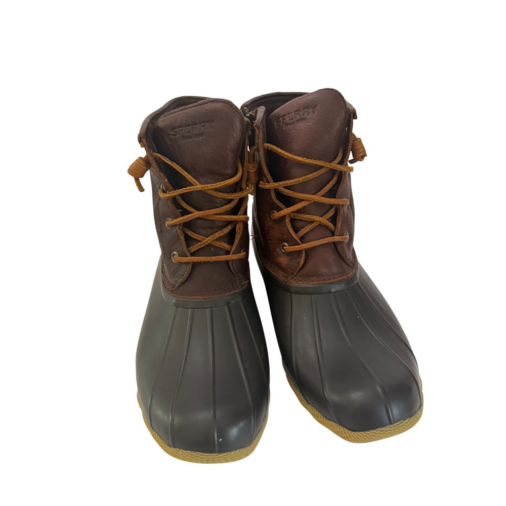 Sperry Topsider Women's Duck Boots Brown Thinsulate Rubber Leather Winter Sz 10
